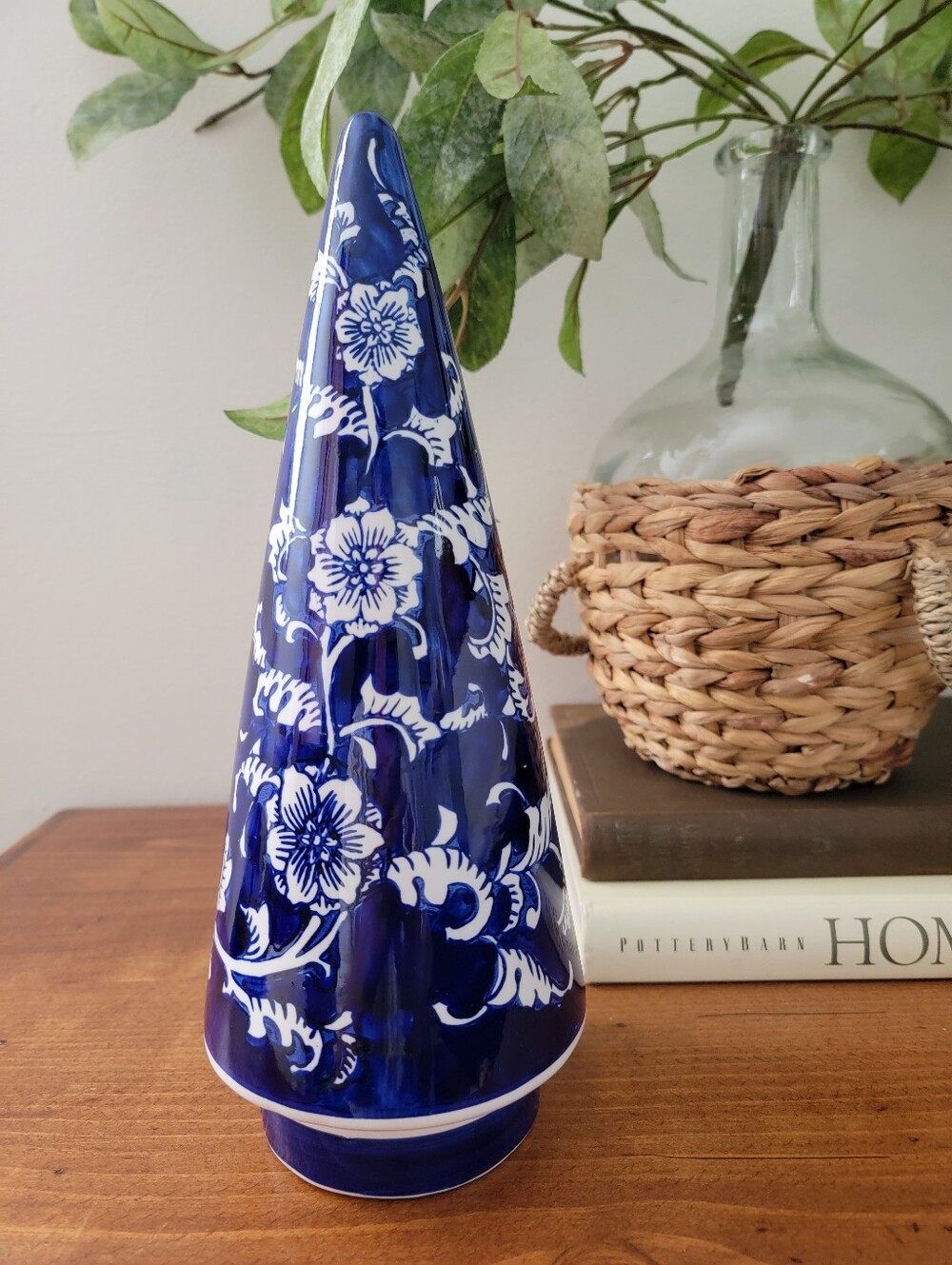 Mikasa Blue & White Floral Chinoiserie Ceramic Cone Shape Christmas Tree